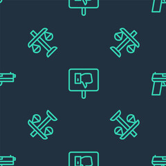 Set line Protest, Scales of justice and Pistol or gun on seamless pattern. Vector