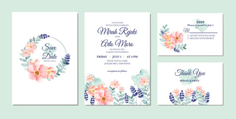 Fototapeta na wymiar Hand painted of floral watercolor wedding invitation 