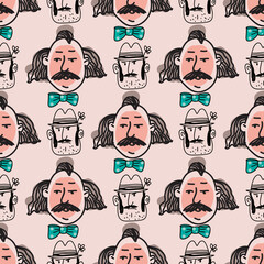 Men face doodle pattern 11