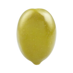 Single green olive close-up, isolated on white background