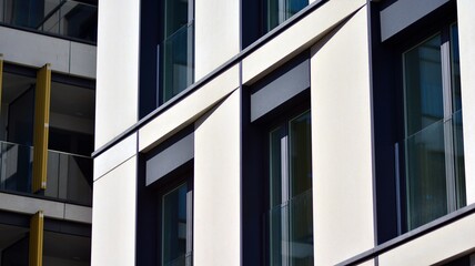 New modern architectural building house. Modern   facade of the apartment building.