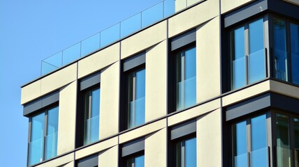 New modern architectural building house. Modern   facade of the apartment building.