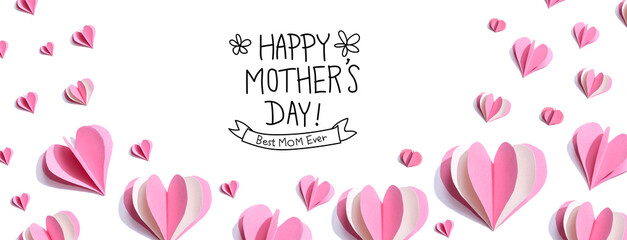 Happy mothers day message with pink paper hearts