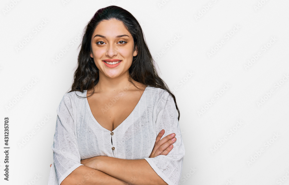 Wall mural brunette young woman wearing casual clothes happy face smiling with crossed arms looking at the came