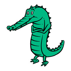 Hand drawn depressed alligator color vector illustration