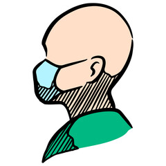 Human head figure wearing medical face mask color vector illustration