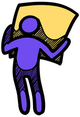 Man holding large paper icon  style color vector illustration