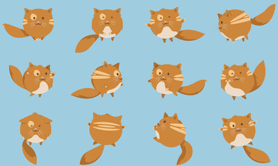 Funny cat in different poses. Cute pet in cartoon style.