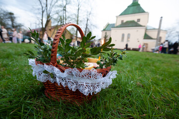Easter basket after consecration..Christians around the world celebrate Easter to mark the resurrection of Jesus Christ from the dead and the foundation of the Christian faith.