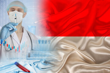 national flag of Monaco, Nuremberg, Indonesia on satin, doctor with a syringe, the concept of...