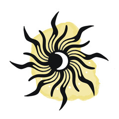 The symbol of the sun on a watercolor spot.