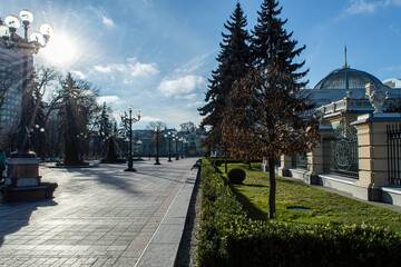 Verkhovna Rada building (parliament house) on Hrushevsky street in Mariinsky park in Kyiv, Ukraine on January 12, 2020. 