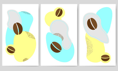Fototapeta na wymiar Print coffee beans on abstract shapes
