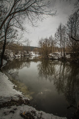 spring landscape on the river in the Russian village