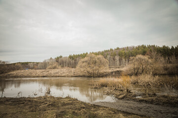 spring landscape on the river in the Russian village