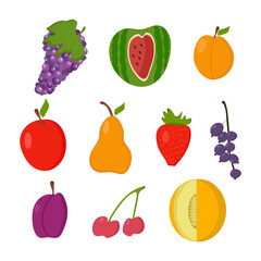 Set of summer fruits for web design or print on a white background