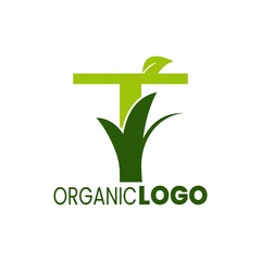 alphabet capital logo. Creative design concept green color with organic plant