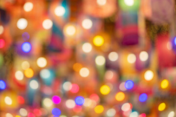 Abstract decoration color circle sparkle light blur bokeh background for celebration festive. Shiny glowing blurry bright in the night.