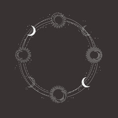Hand Drawn Logo Frame with Moon and Sunburst