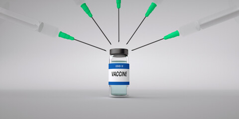 Suringes with one bottle Vaccine Solution.Priority Vaccation for Covid 19 Pandemics COVID-19 Corona Virus