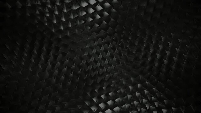 Dark Polygonal Geometric Abstact Background. Black rotating triangles with white edges. Looped video.