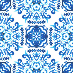 Abstract hand drawn watercolor tile seamless ornamental pattern. Elegant mandala flower for fabric...