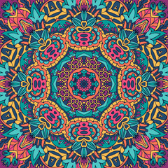Vector seamless pattern doodle art mandala. Ethnic design with colorful ornament.