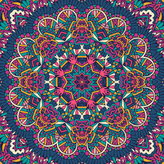 Vector seamless pattern doodle art mandala. Ethnic design with colorful ornament.
