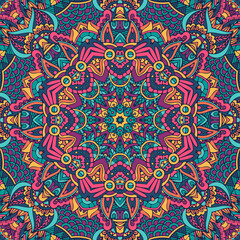 Vector seamless pattern doodle art mandala. Ethnic design with colorful ornament.