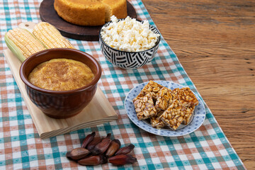 Typical brazilian june festival food. Festa junina with copy space