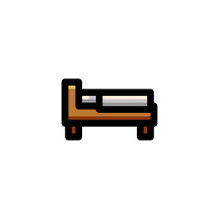 Bed Interior Outline Icon Logo Vector Illustration.