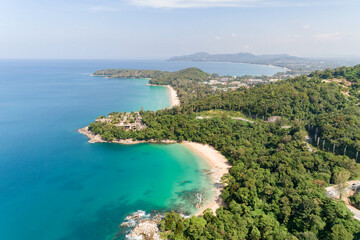 Naklejka na ściany i meble Aerial view Landscape nature Tropical sea at Phuket island Thailand from Drone camera High angle view