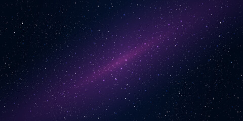 Fototapeta na wymiar Realistic starry sky with a purple dark and pink glow, Starry nights with bright shiny stars, Shining stars in the dark sky. Vector illustration.