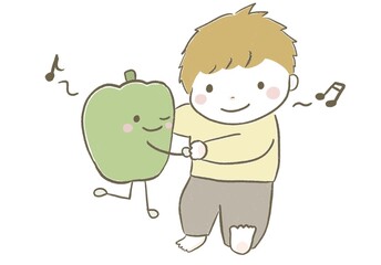 ピーマンと仲良くダンスを踊るかわいい男の子