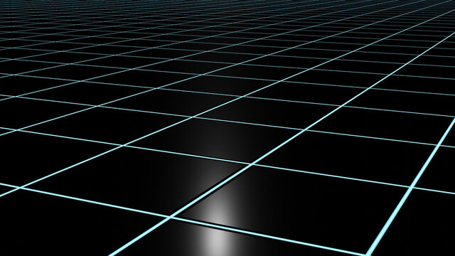 Perspective black floor with blue LED light groove (3D Rendering) © Chartchai