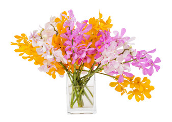 Orchid bouquet in the vase isolated