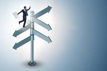 Businessman at the crossroads choosing strategy