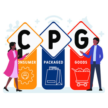 Flat Design With People. CPG - Consumer Packaged Goods Acronym. Business Concept Background. Vector Illustration For Website Banner, Marketing Materials, Business Presentation, Online Advertising