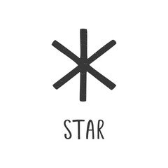 Alchemy symbol of Star isolated on transparent background. Minimalistic caption icon. Vector shabby hand drawn illustration