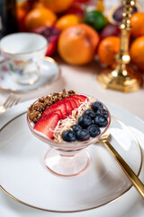 Yogourt parfait with berries for breakfast