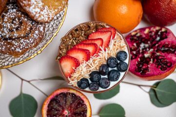 Yogourt parfait with berries for breakfast