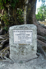 Ancient stone statue of Batu Kursi Raja Siallagan or Huta Stone Chair of King Siallagan for indonesian people and foreign traveler travel visit at Samosir on March 31, 2016 in North Sumatra, Indonesia