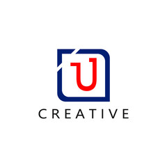 abstract U letter logo in a box that is cut off the top of the side