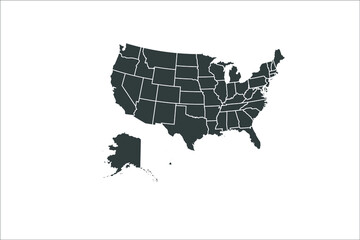 USA Map black Color on White Backgound	