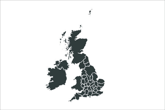 Uk Counties Map black Color on White Backgound	