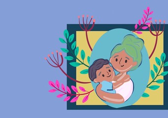 illustration celebration mothers day, woman, children, card