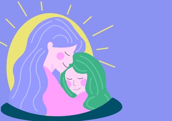 illustration celebration mothers day, woman, children, card