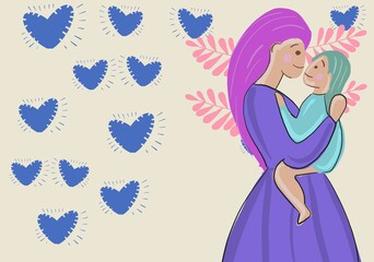 illustration celebration mothers day, woman, children, card