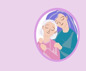 illustration celebration mothers day, woman, children, card