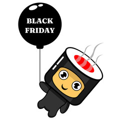 vector cartoon mascot character sushi roll, Black Friday sale balloon, perfect for advertising or promotion